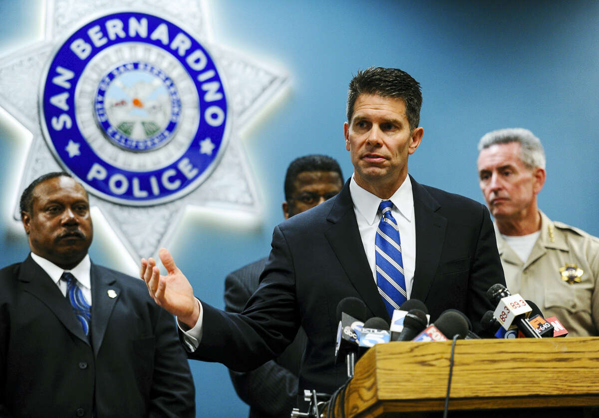 David Bowdich, the assistant director in charge of the FBI’s Los Angeles office, speaks at a news conference at the San Bernardino Police Department on Tuesday, Jan. 5, 2016. Bowdich appealed to the public and the San Bernardino community for information about the attack that killed 14 people last month in San Bernardino.