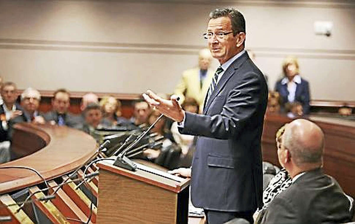 Gov. Dannel P. Malloy talks to the business community Wednesday, March 9, 2016.
