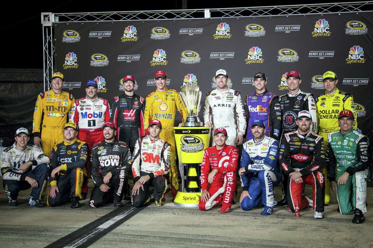 The drivers who have made it into the Chase pose in Richmond, Va. Standing, from left, are Kyle Busch, Tony Stewart, Kurt Busch, Joey Logano, Carl Edwards, Denny Hamlin, Kevin Harvick and Matt Kenseth. Kneeling, from left, Brad Keselowski, Chris Buescher, Martin Truex Jr., Chase Elliott, Kyle Larson, Jimmie Johnson, Austin Dillon and Jamie McMurray.