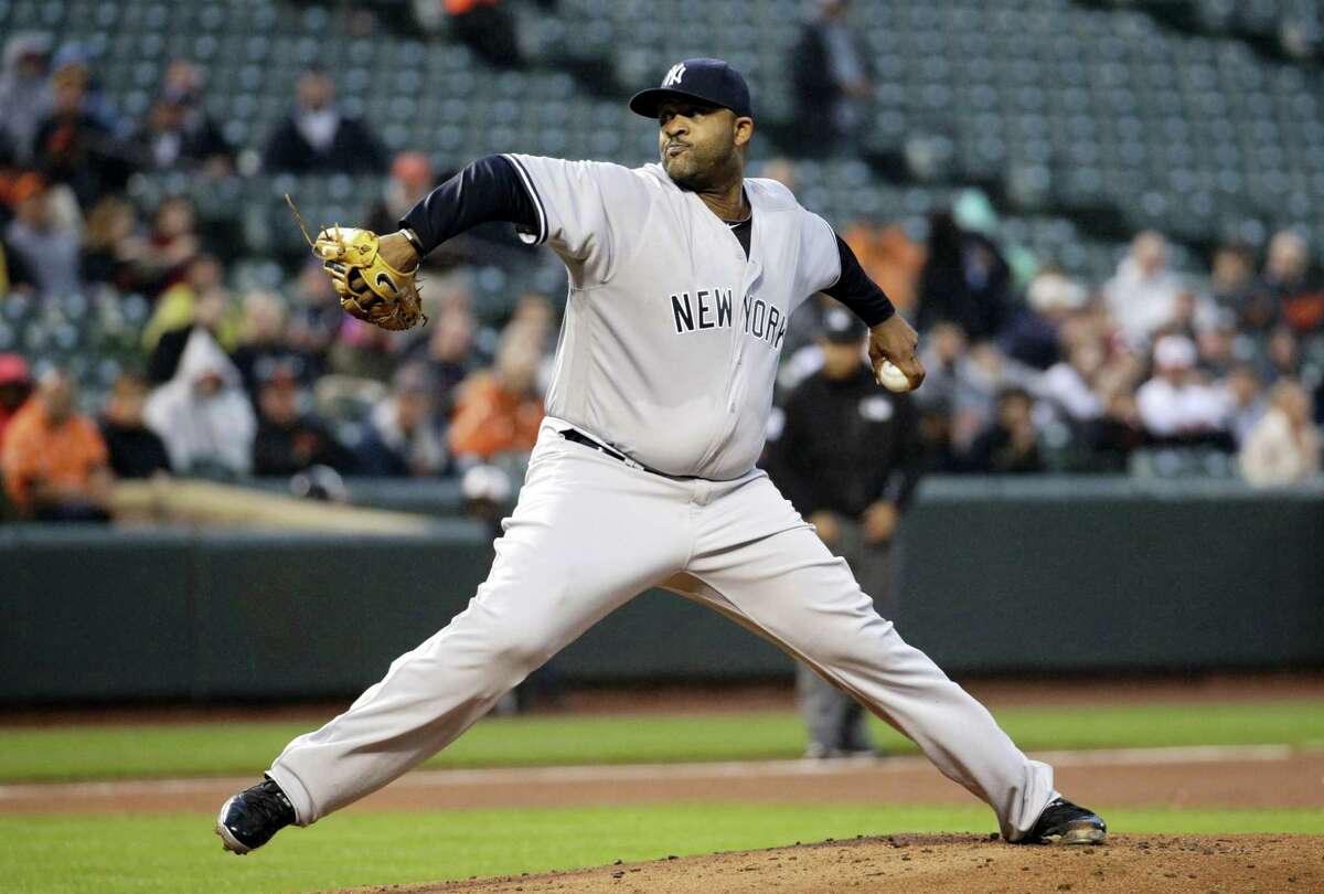 New York Yankees starting pitcher CC Sabathia throws to the Baltimore Orioles in the first inning of a baseball game in Baltimore, Wednesday, May 4, 2016. (AP Photo/Patrick Semansky)