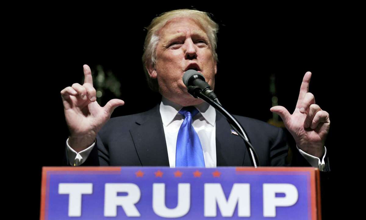Republican presidential candidate Donald Trump speaks during a campaign event in Hartford.