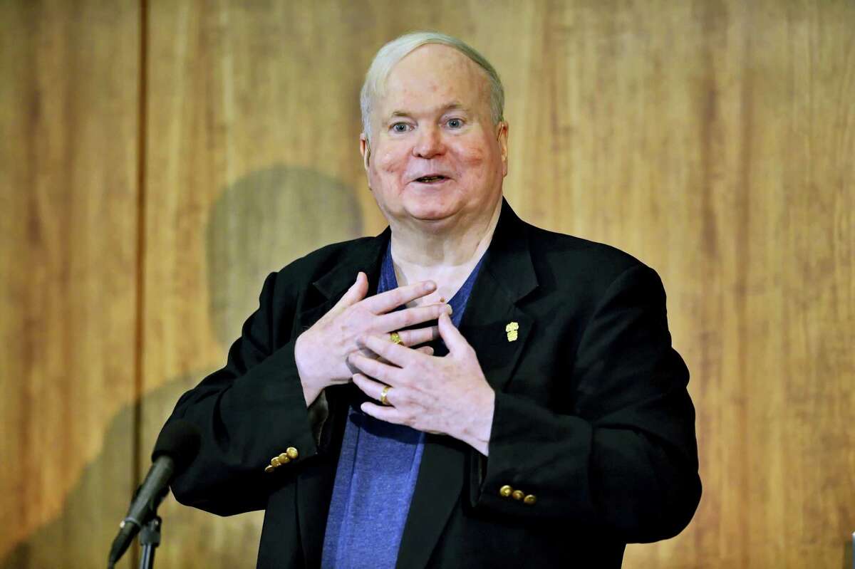 In this May 16, 2014, file photo, author Pat Conroy speaks to a crowd during a ceremony at the Hollings Library in Columbia, S.C. Conroy, whose best-selling novels drew from his own sometimes painful experiences and evoked vistas of the South Carolina coast and its people, has died at age 70. Todd Doughty, executive director of publicity at publisher Doubleday, says Conroy died Friday evening, March 4, 2016, at his home in Beaufort surrounded by family and loved ones.