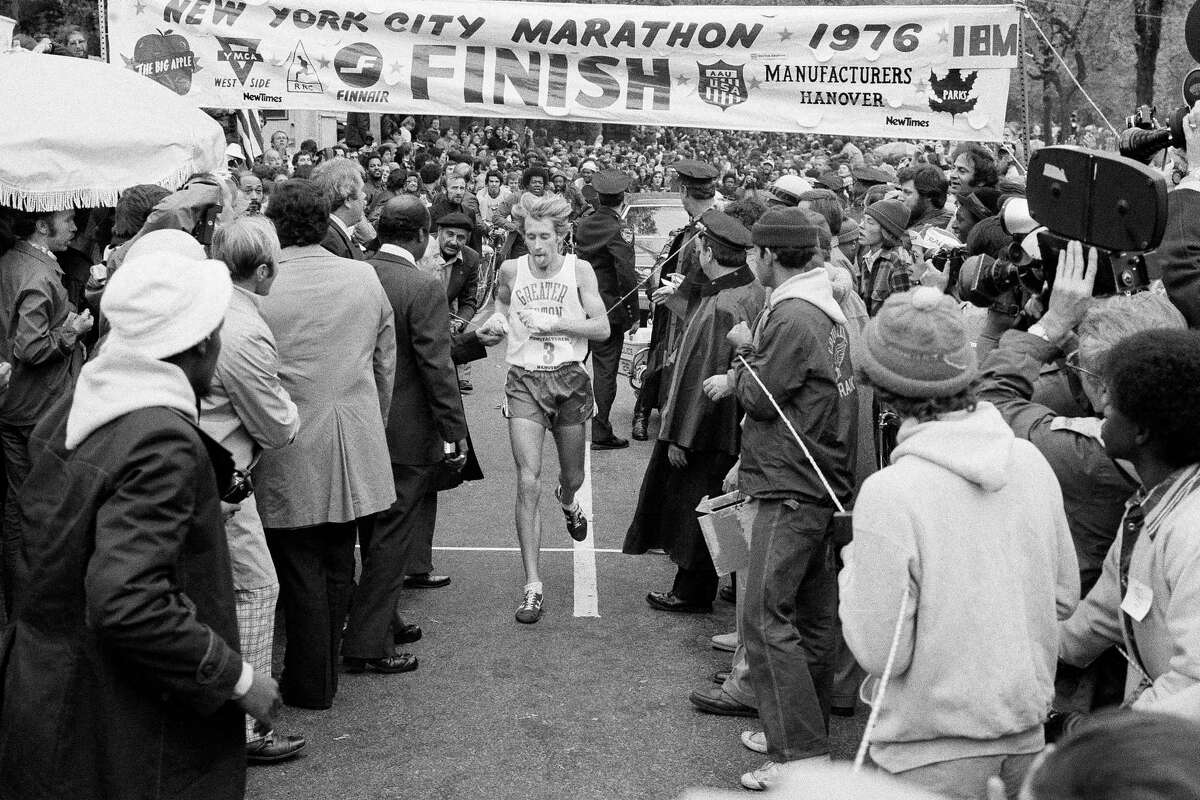 Bill Rodgers crosses the finish line to win the 1976 New York City Marathon. Forty years ago, Rodgers, one the world’s top two marathon runners was handed $3,000 as a secret reward for spicing up the very first five-borough New York City Marathon.