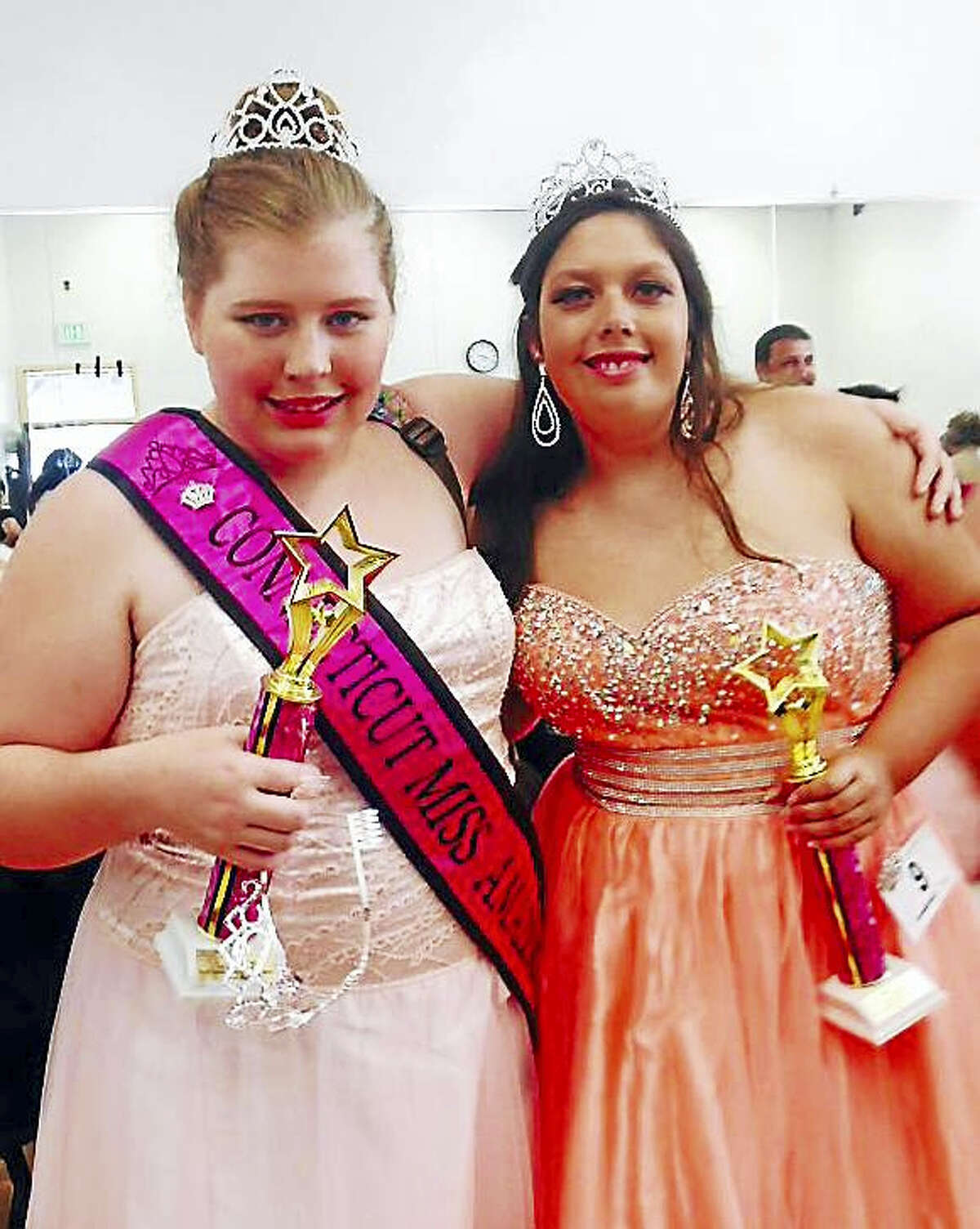 Mya Deshaw, 17, Miss Amazing Teen Queen Connecticut poses with Miss Amazing Teen Queen Mississippi after the 2015 national pageant.