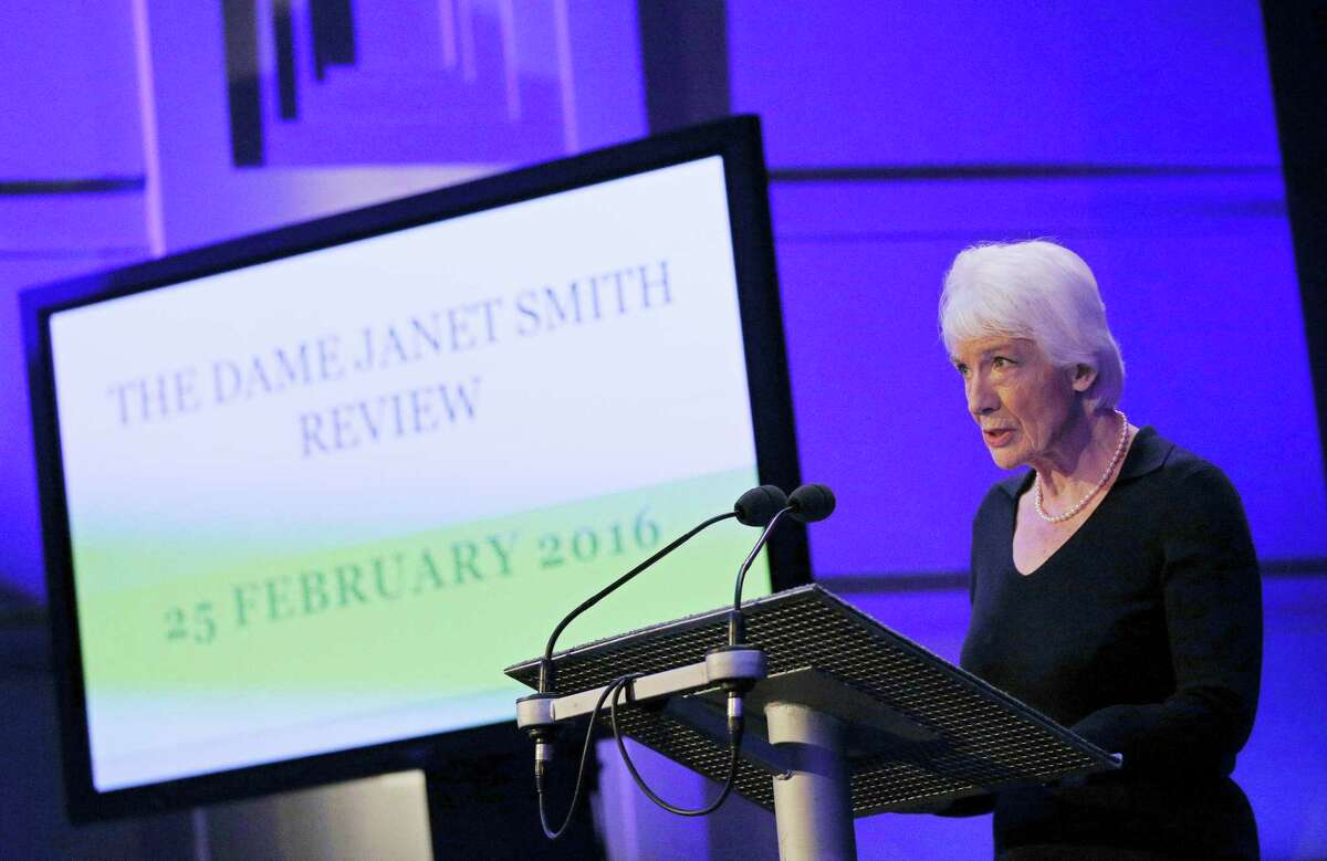 Dame Janet Smith makes a statement at BBC’s Broadcasting House in central London on Thursday Feb. 25, 2016, following the publication of the Dame Janet Smith Review Report on former television presenter Jimmy Savile. The investigation commissioned by the BBC has found that employees were aware of complaints of sexual assault against the late entertainer Jimmy Savile and missed opportunities to stop him. However, the review by a former court of appeal judge, Dame Janet Smith, cleared the institution of responsibility. She found no evidence that senior managers “ever found out about any specific complaint relating to Savile’s inappropriate sexual conduct.”