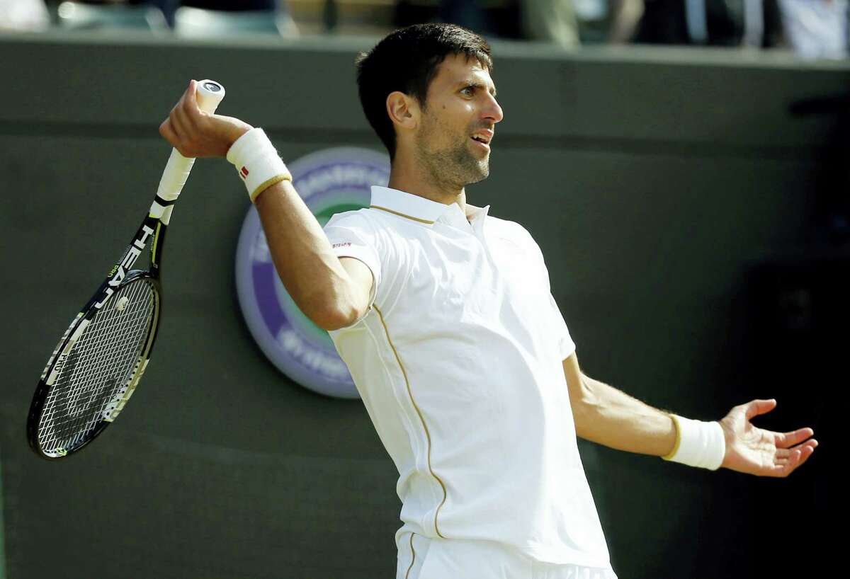 Novak Djokovic gestures during his match against Sam Querrey at Wimbledon on Saturday.