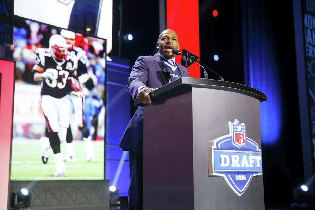 Former Walter Payton Men of the Year Kevin Faulk announces the Patriots third-round pick on Friday.