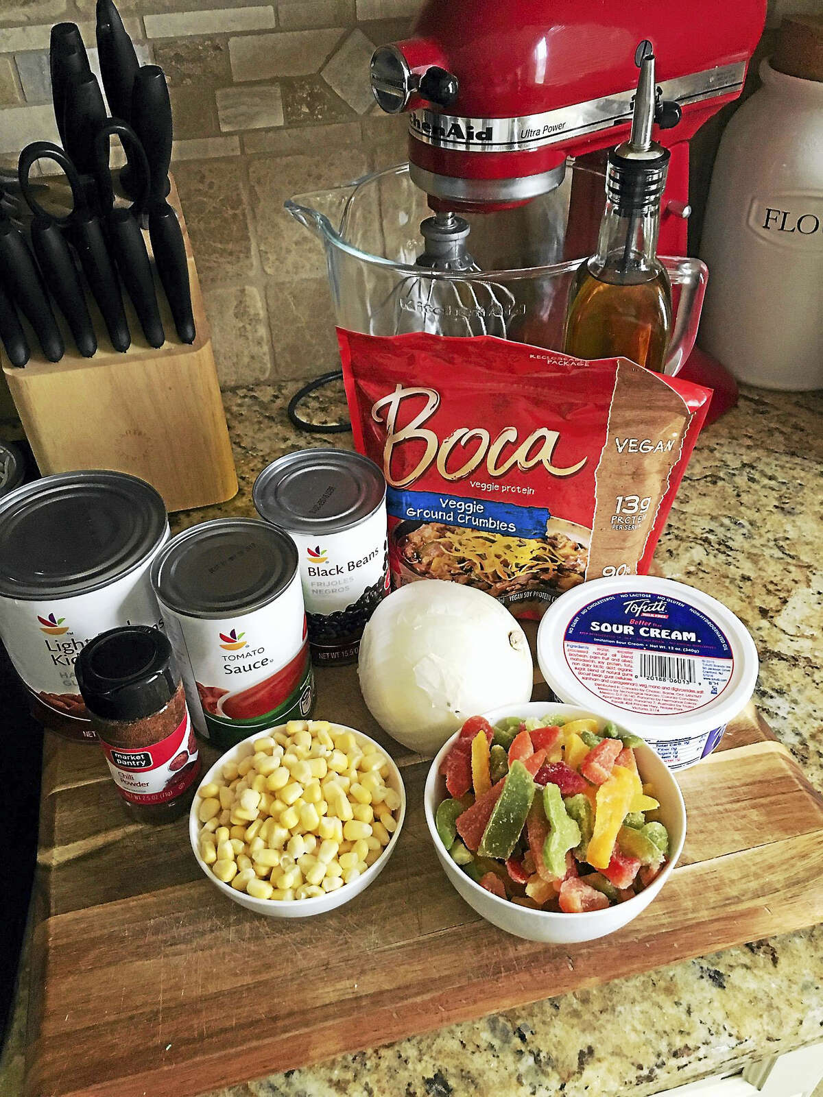 Food policy coordinator, Katie Scott's, all-vegetarian ingredients used to make two-bean chili. (Katie Scott - Submitted Photo)