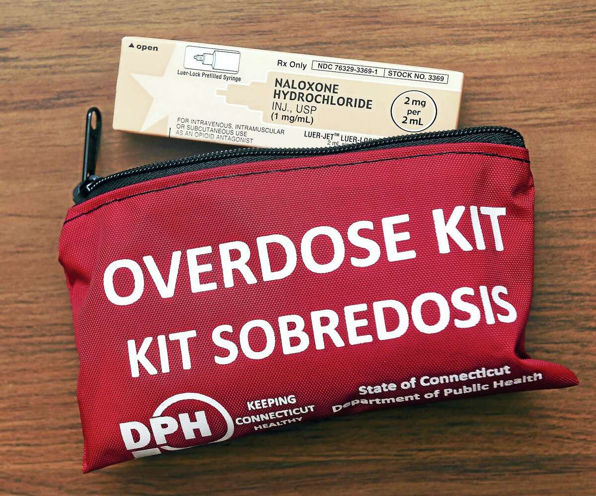 An overdose kit containing naloxone hydrochloride.