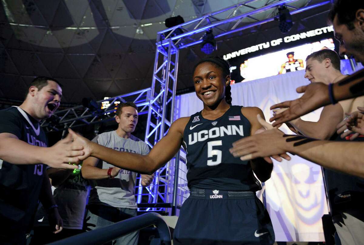 UConn freshman Crystal Dangerfield is introduced during First Night festivities.