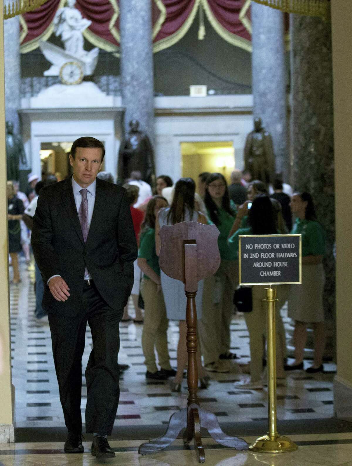 Sen. Chris Murphy, D-Conn., heads to the House chamber on Capitol Hill in Washington on June 22, 2016 to show support for the sit-down protest, seeking a vote on gun control measures on the floor of the House.