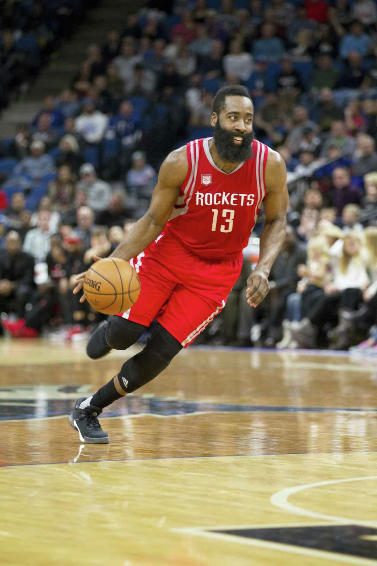 Houston Rockets guard James Harden (13) plays against Minnesota during an NBA basketball game on Saturday, Dec. 17, 2016 in Minneapolis.