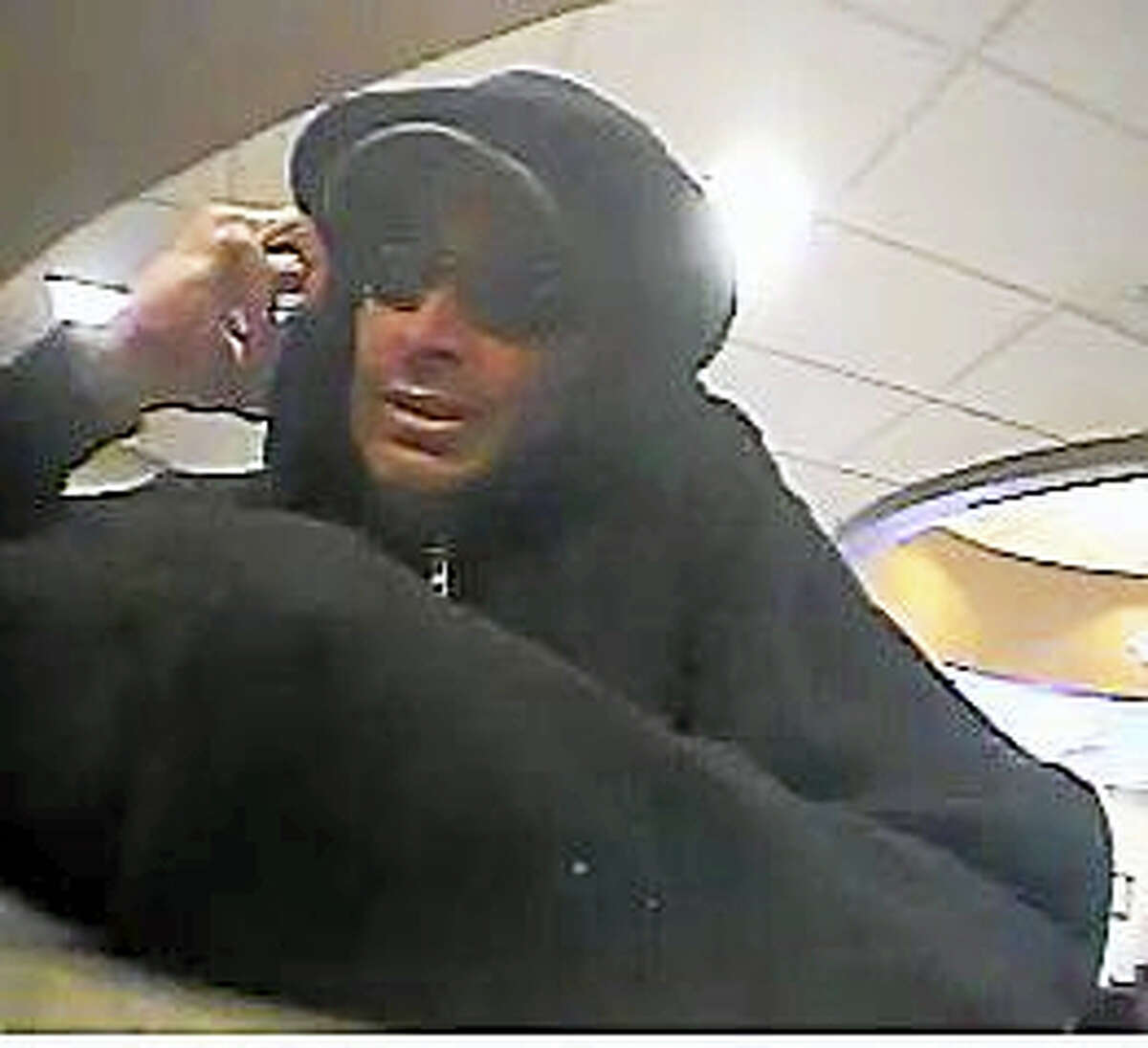 Robbery suspect on camera at United Bank in Colchester.