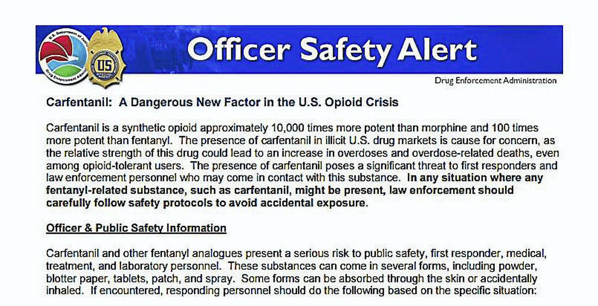 A screenshot of the DEA Officer Safety Warning distributed to local emergency medical services in Connecticut.