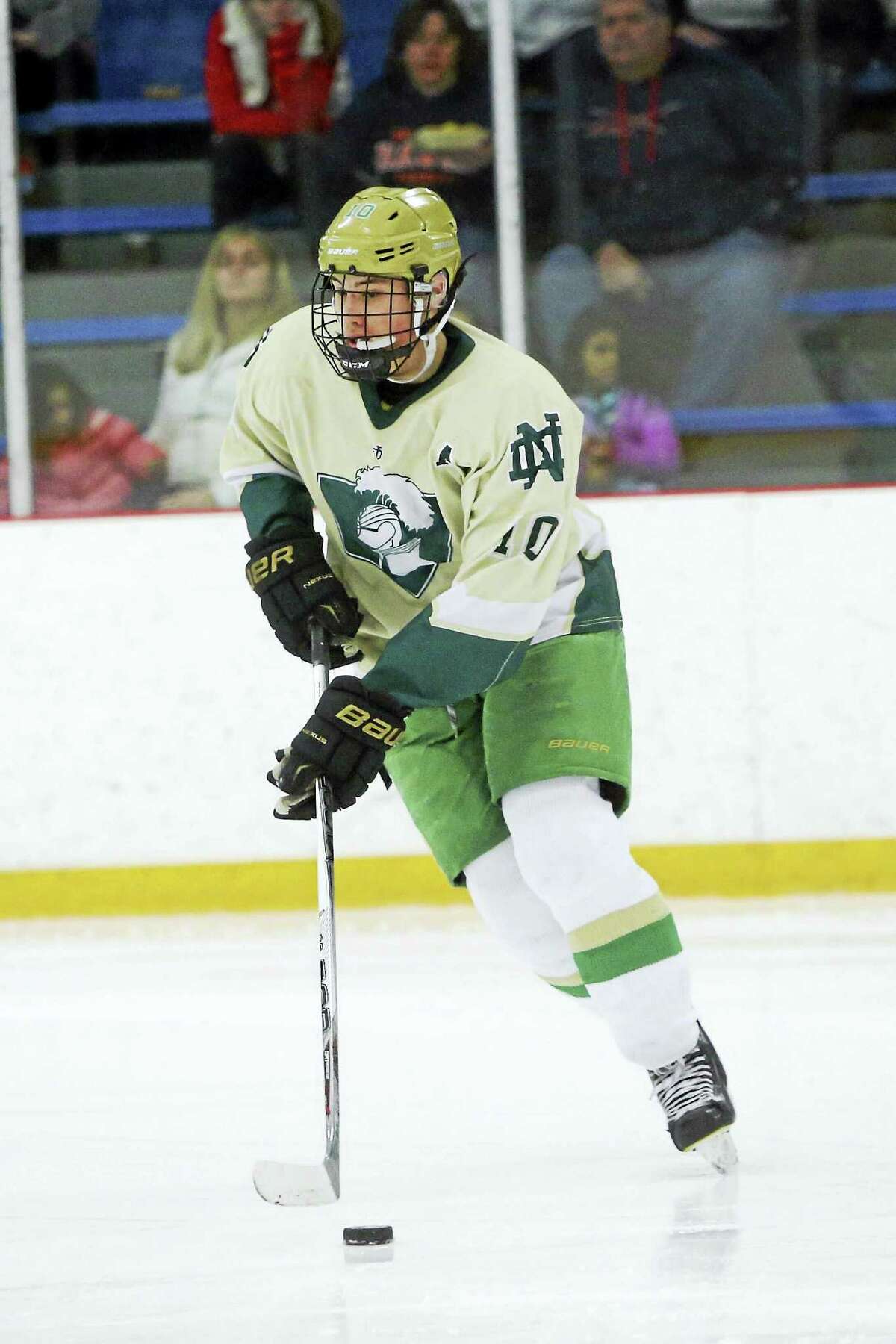 Notre Dame-West Haven defenseman Doug Caliendo scored the deciding goal 25 seconds into overtime in Notre Dame’s 3-2 win over Northwest Catholic Wednesday.