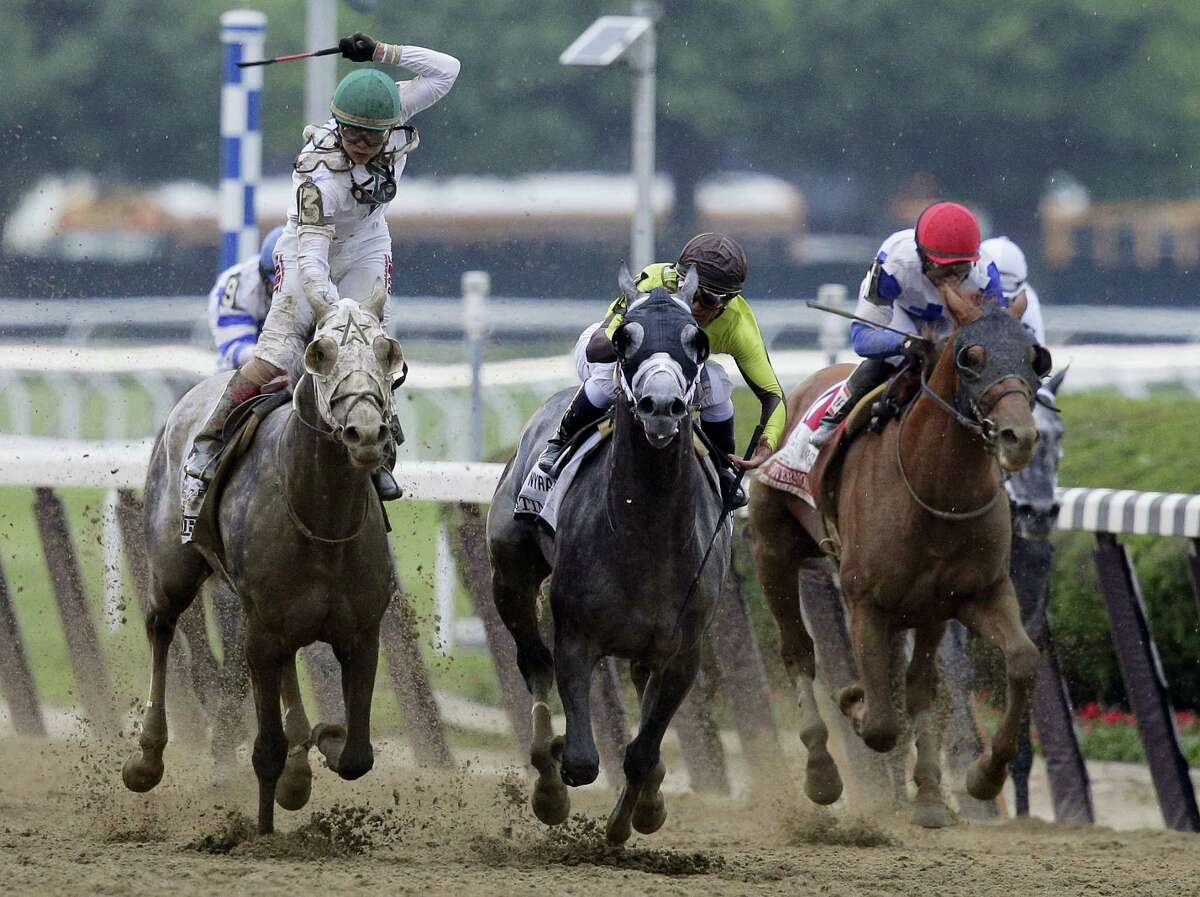 Creator, left, with jockey Luis Saez up, won Belmont Stakes on Saturday.