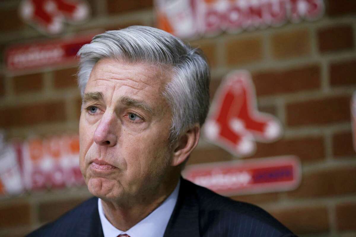 Red Sox president of baseball operations David Dombrowski faces reporters during a news conference. Dombrowski said he would bring back manager John Farrell for the 2017 season.