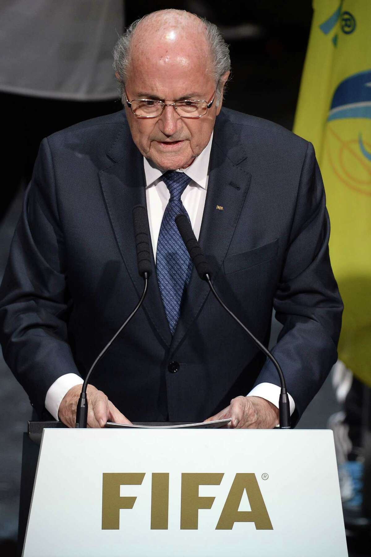FIFA President Sepp Blatter speaks at the opening ceremony of the FIFA congress in Zuerich, Switzerland, Thursday. The FIFA congress with the president’s election is scheduled for Friday in Zurich.