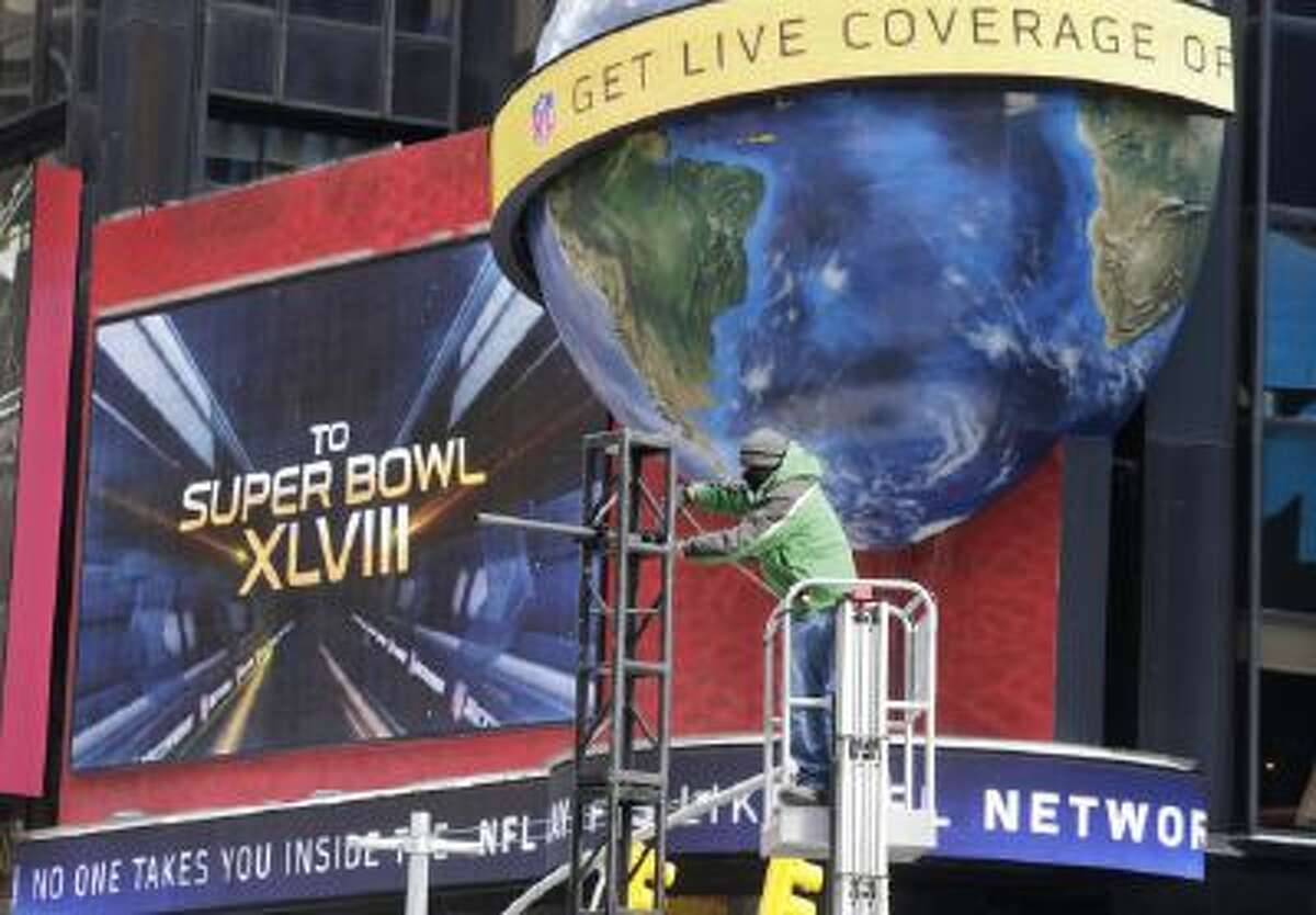 Times Square in New York City has been revamped to be "Super Bowl Boulevard" this week.