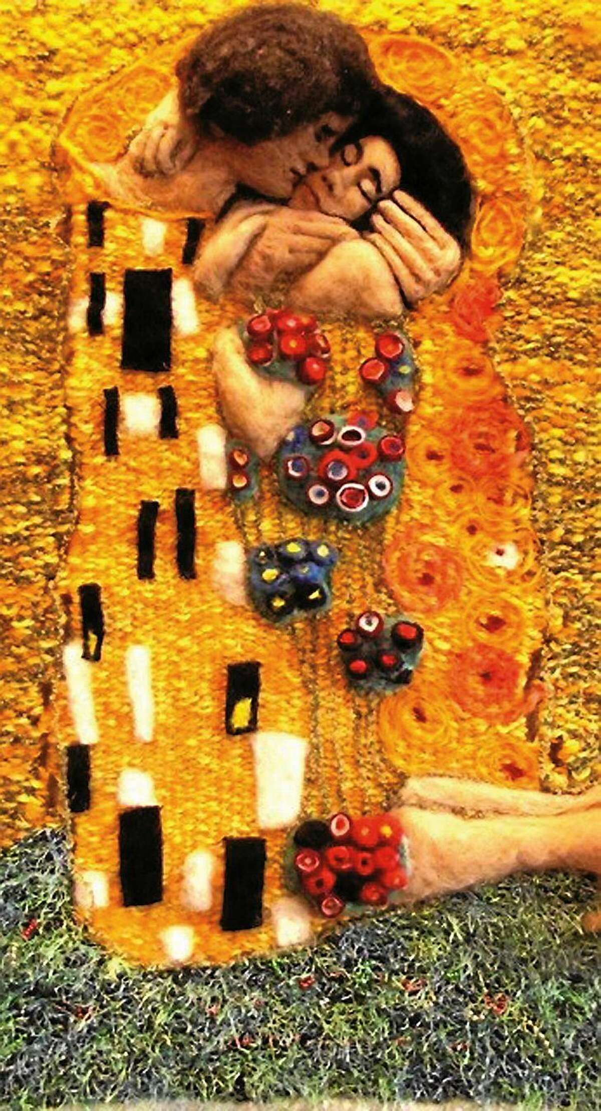 "Klimt Kissed" needle felted wall hanging, by Laura Lyons