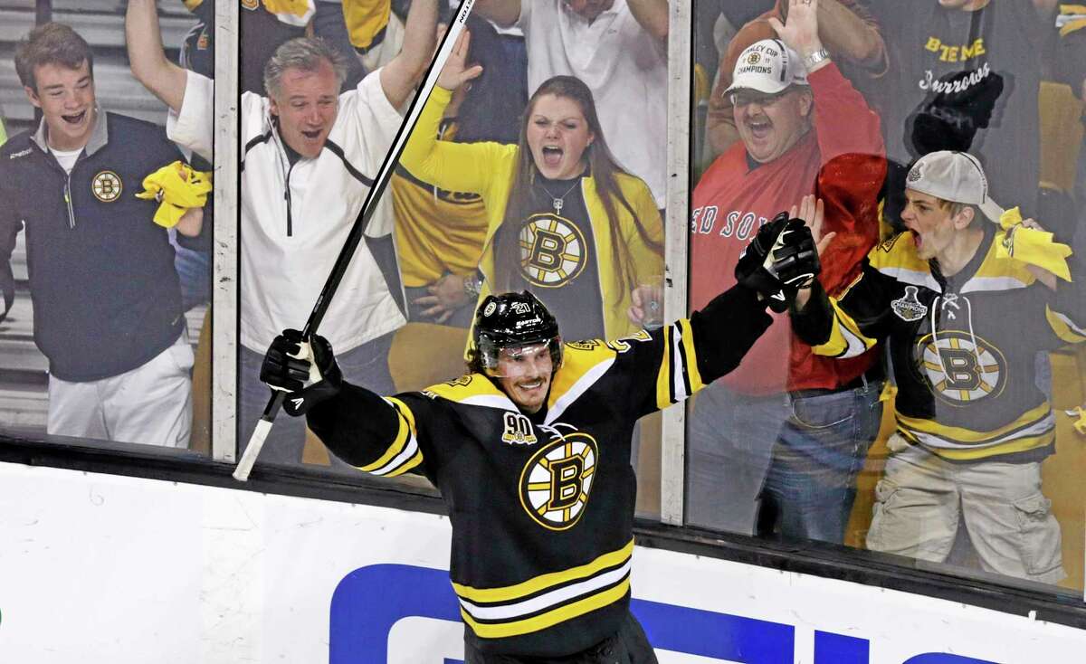 Bruins left wing Loui Eriksson celebrates his goal against Montreal Canadiens during the third period Saturday.