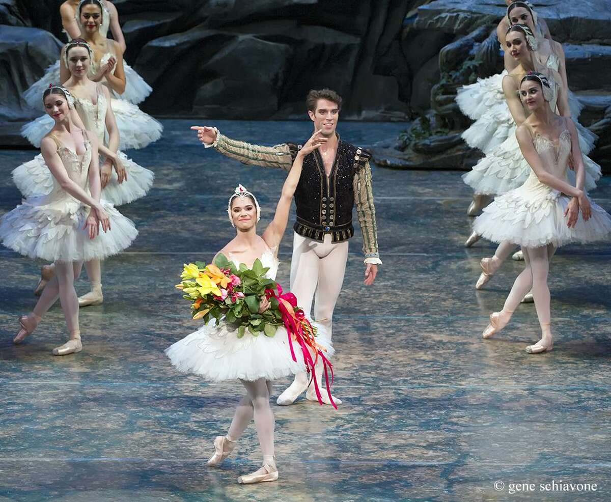 Misty Copeland and James Whiteside acknowledge the audience after appearing June 24 in “Swan Lake” at the Metropolitan Opera House in New York.
