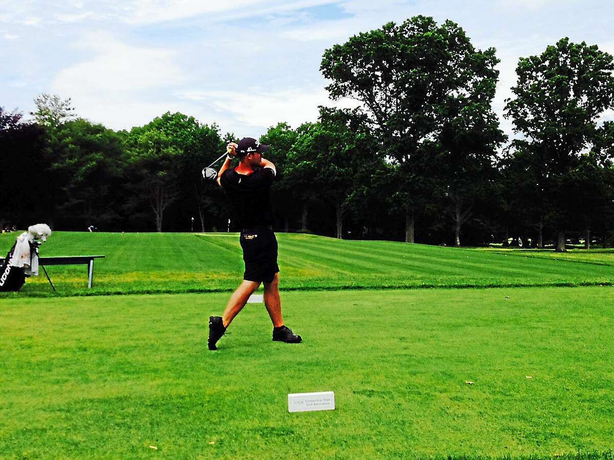 Evan Grenus tees off on the first hole of his semifinal-round match in the Connecticut Amateur Thursday at the Black Hall Club.