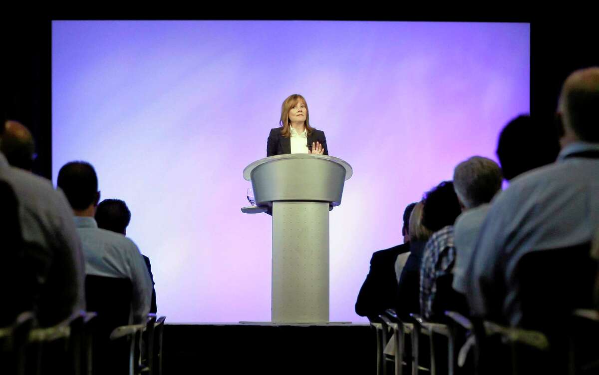 General Motors CEO Mary Barra addresses employees at the automaker's vehicle engineering center in Warren, Mich., Thursday, June 5, 2014. Barra said 15 employees have been fired and five others have been disciplined over the company's failure to disclose a defect with ignition switches that is now linked to at least 13 deaths. (AP Photo/Carlos Osorio)