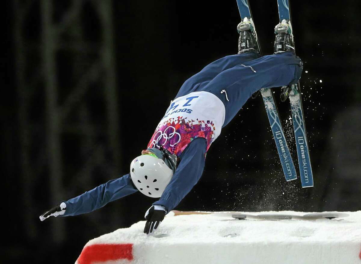 Mac Bohonnon of the United States jumps during the men’s freestyle skiing aerials final Monday.