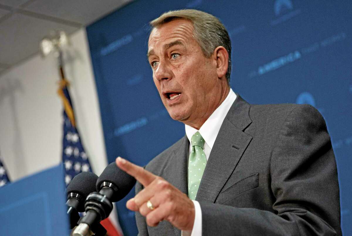 House Speaker John Boehner of Ohio talks to reporters in May about the Veterans Administration problems.