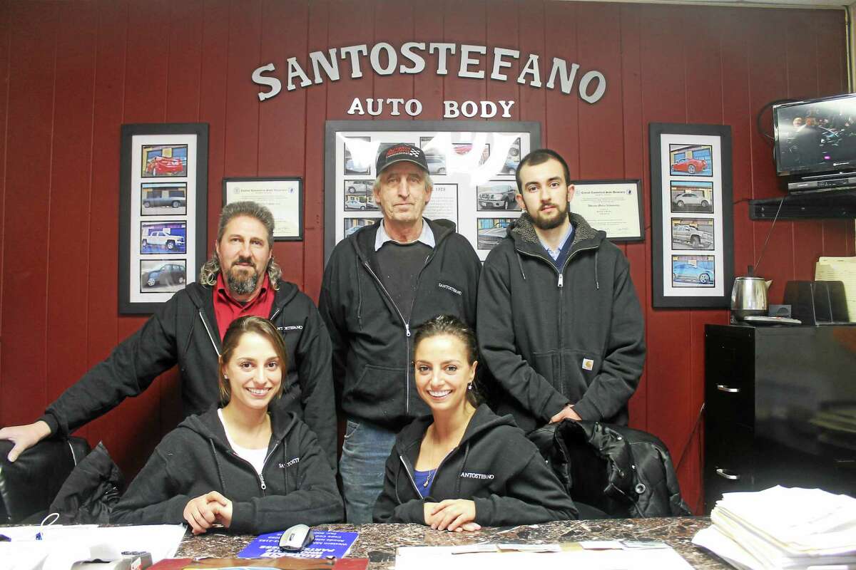 Santostefano Auto Body is now run by the founder’s granddaughters, fraternal twins Sabrina, left, and Adriana Indomenico, who are working together, along with long-time employees Joe Russo, Mark Reiman and newcomer Nick Pagani.