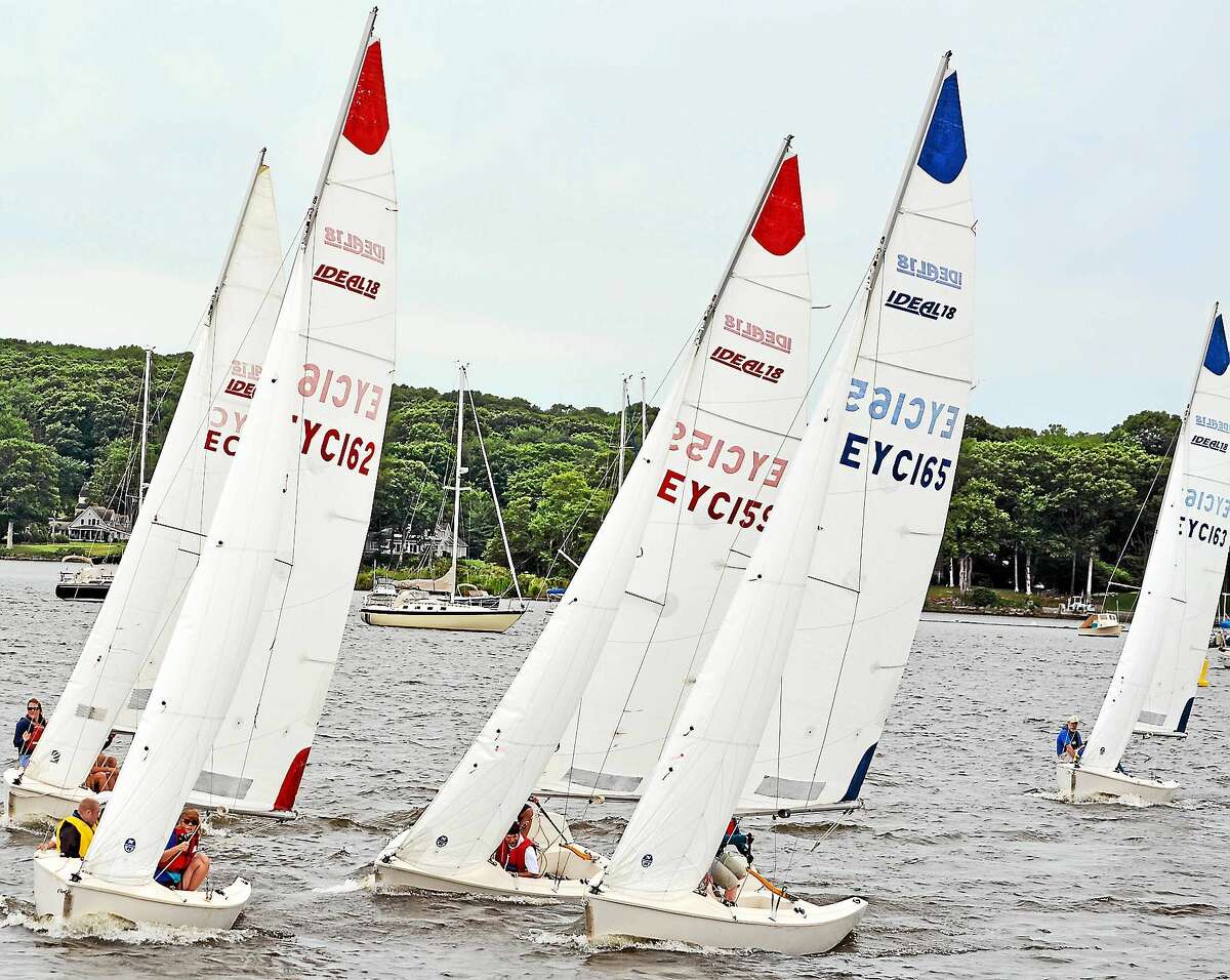 Contributed photos Racing keel to keel the Special Olympians had to endure strong river currents and fickle winds during the regatta in the waters off the Essex Yacht Club.