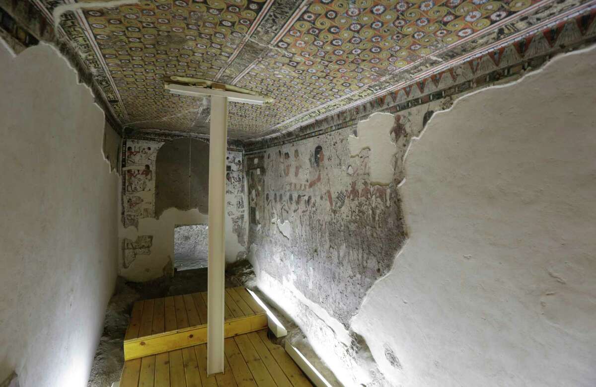 The tomb of Huy, viceroy of Kush under the famed King Tutankhamun, which has wall paintings of Nubians bringing tributes, is seen at the pharaonic tombs at Qurnat Marey area of Luxor, Egypt, Thursday, Nov. 5, 2015. Egypt has opened three tombs in the ancient city of Luxor to the public, hoping to spur tourism interest despite the shadow of last weekend’s airline crash in the Sinai Peninsula.