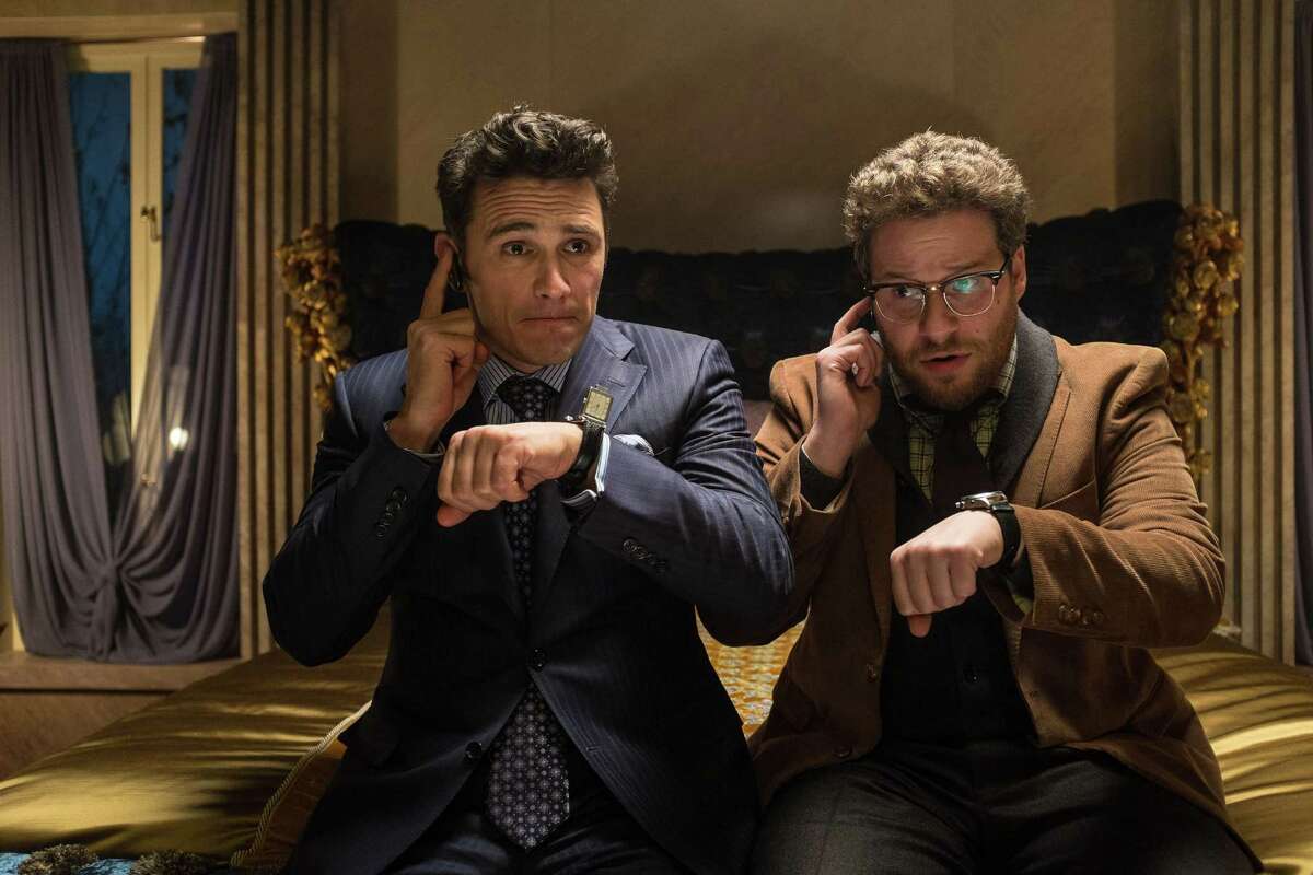 This image released by Columbia Pictures - Sony shows James Franco, left, and Seth Rogen in “The Interview.”