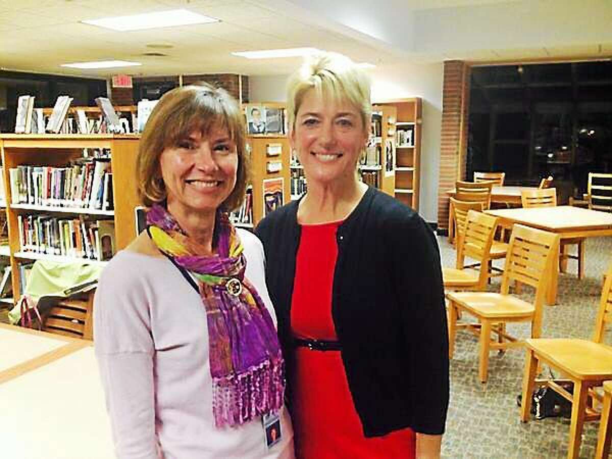 Board of Education Chairwoman Kerrie Flanagan, left, with new Region 13 Superintendent Kathryn Veronesi.