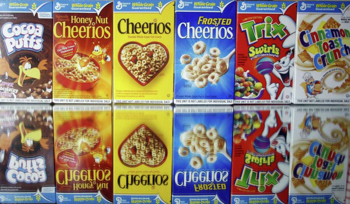 This March 22, 2011 photo shows boxes of General Mills cereals in Portland, Ore.
