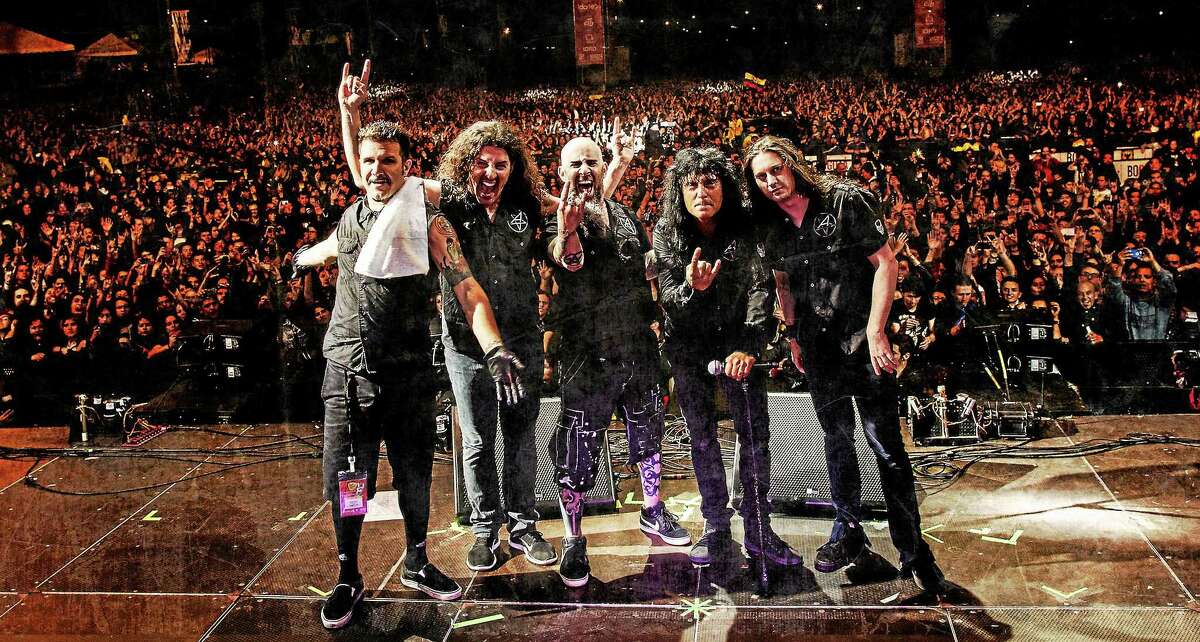 Photo by Ignacio Galvez Anthrax members Charlie Benante, Frank Bello, Scott Ian, Joey Belladonna, Jon Donais kick off a global tour Aug. 28, which includes a show at Toyota Presents Oakdale Theatre in Wallingford.