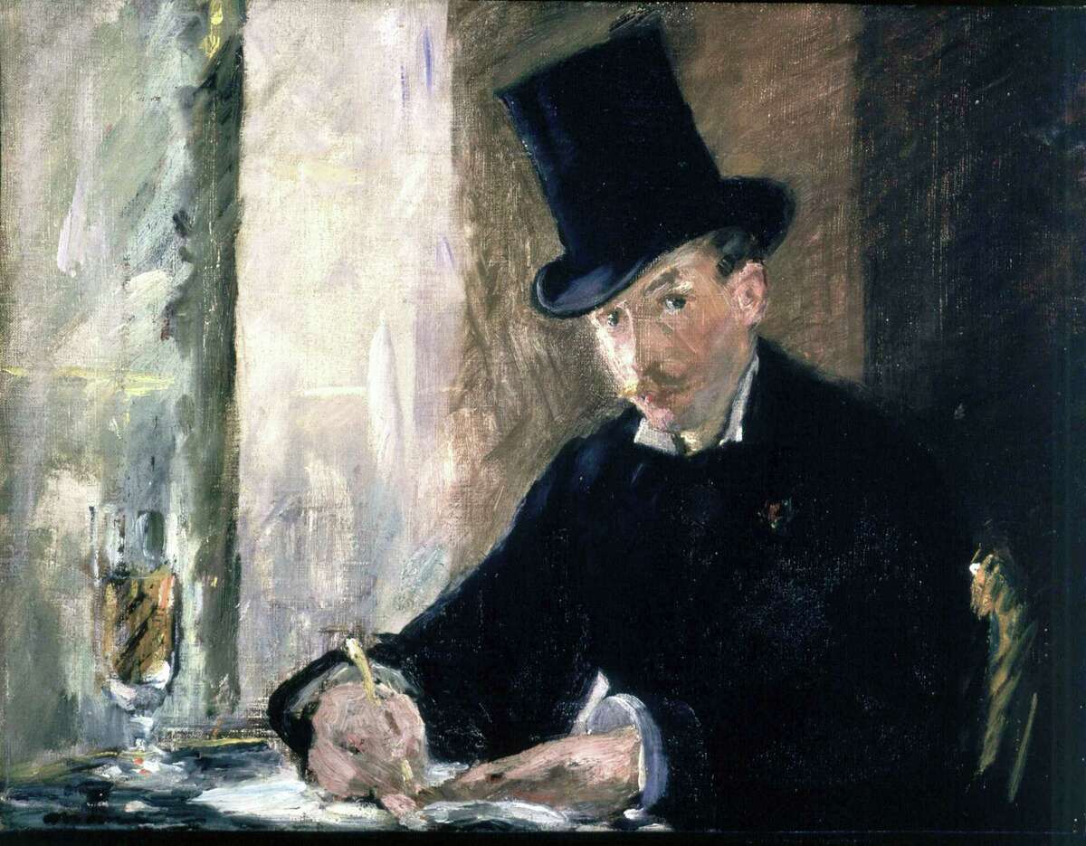 This undated file photograph provided by the Isabella Stewart Gardner Museum shows the painting “Chez Tortoni,” by Edouard Manet, one of more than a dozen works of art stolen in the early hours of March 18, 1990. On Thursday, Aug. 6, 2015, the U.S. Attorney’s Office released a surveillance video showing an automobile outside the rear entrance and an unauthorized visitor entering the museum 24 hours before the robbery.