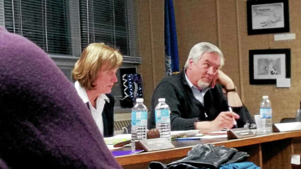 Middletown School Superintendent Pat Charles and Board of Education Secretary Ed McKeon at a past meeting.