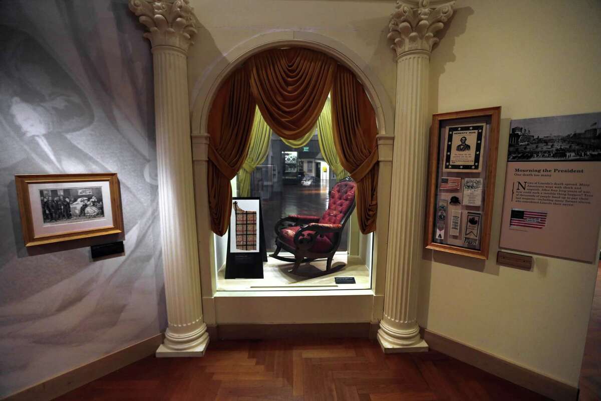 The chair in which President Abraham Lincoln was assassinated on April 14, 1865 is shown on display at the Henry Ford Museum in Dearborn, Mich.