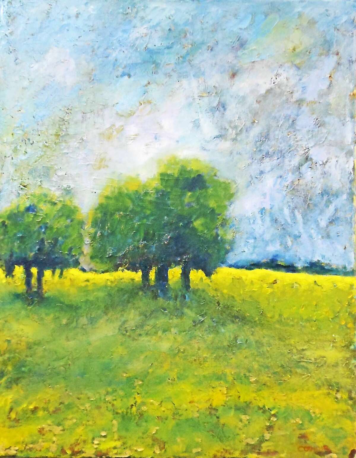 Images courtesy of the artist "Landscape with Five Trees," oil on linen, by Rosemary Cotnoir.