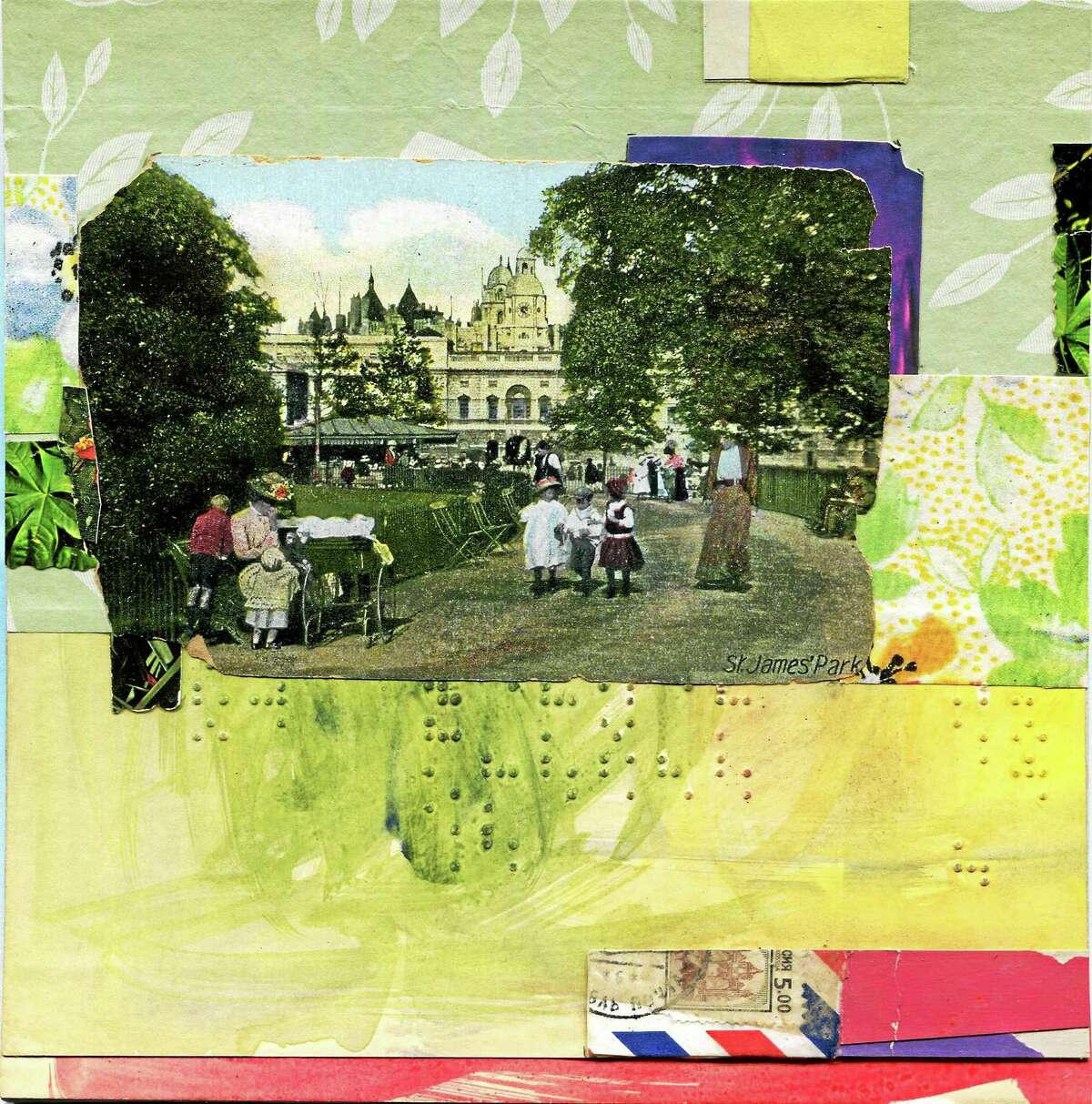 Contributed photo Award winning collage artist Cheryl Dawdy will have a month long showing of her most recent collages at Middletown Framing Gallery in downtown Middletown through Aug. 28. Above, "St. James Park" by Dawdy.