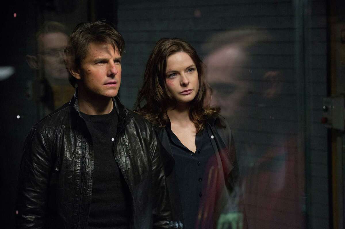 In this image released by Paramount Pictures, Tom Cruise, left, and Rebecca Ferguson appears in a scene from “Mission: Impossible - Rogue Nation.”