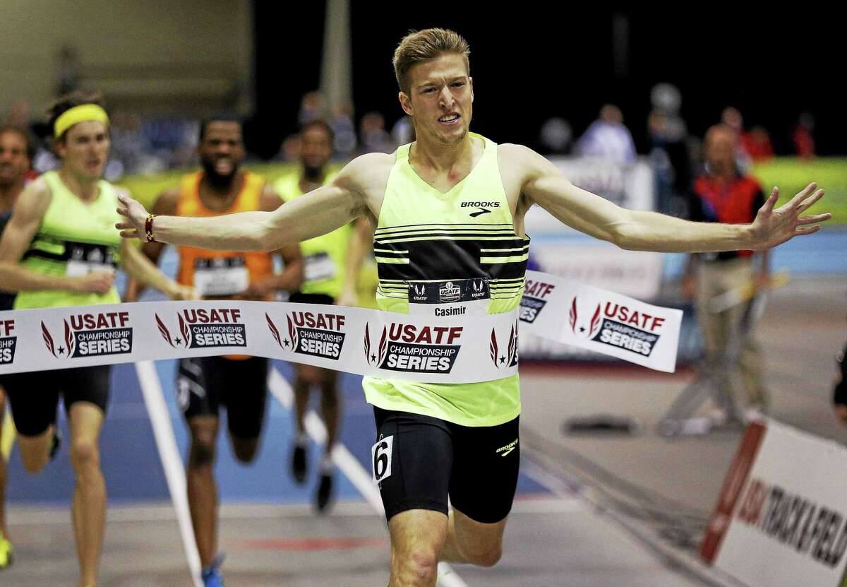 Casimir Loxsom wins the men’s 600-meter run during the U.S. indoor track and field championships in Boston on March 1.