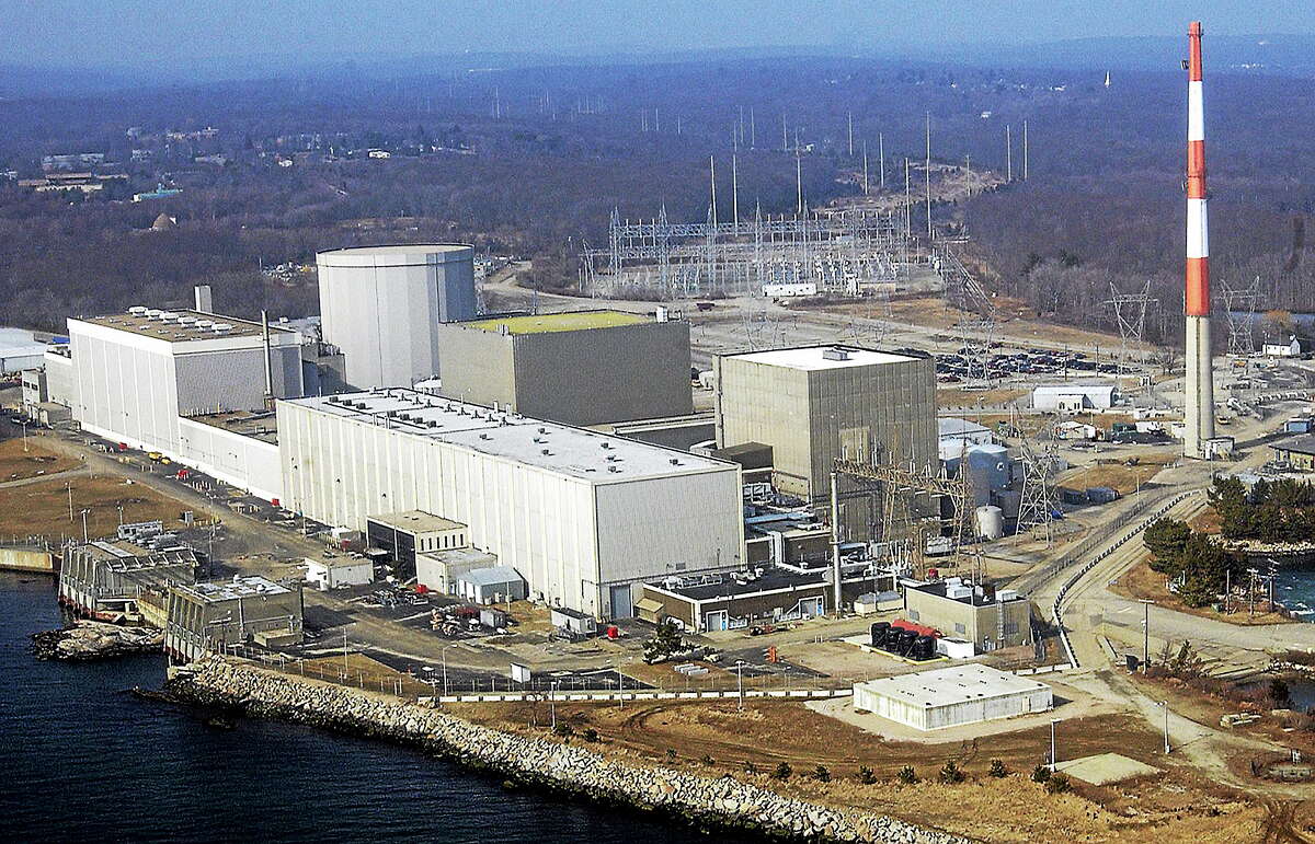 An aerial photo shows the Millstone nuclear power facility in Waterford, Conn.