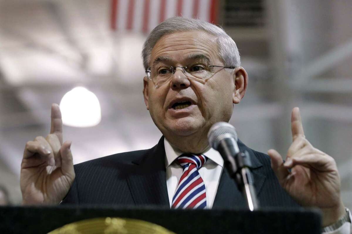 FILE - In this March 23, 2015 file photo, Sen. Robert Menendez, D-NJ speaks in Garwood, N.J. Menendez has been indicted on federal corruption charges.