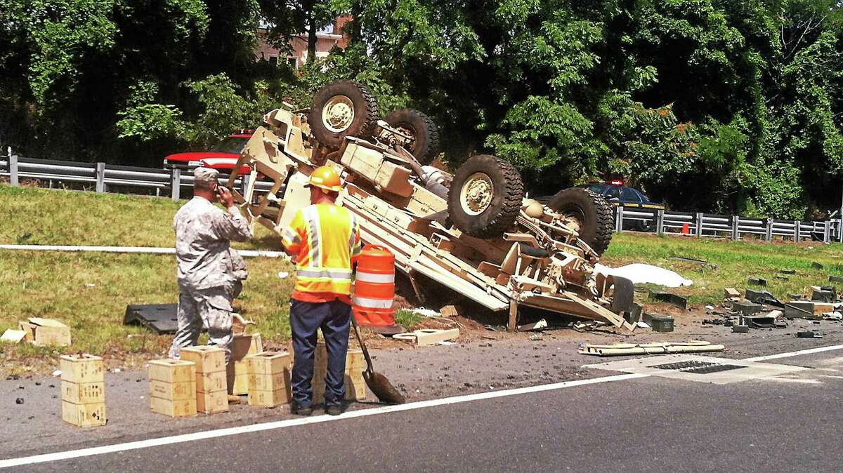 The scene of a crash involving a Connecticut National Guard truck on I-95 in Rye, New York. WTNH — Josh Scheinblum