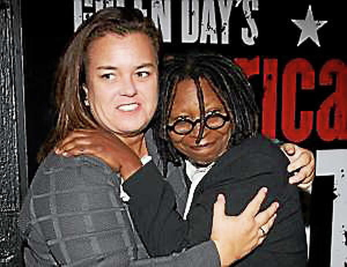 Rosie O’Donnell and Whoopi Goldberg arrive at the opening night performance of the Broadway musical ‘American Idiot’ in New York, Tuesday, April 20, 2010.