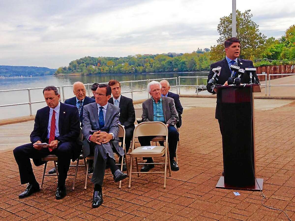 Cassandra Day - The Middletown Press Middletown Mayor Dan Drew, Sen. Paul Doyle, D-Wethersfield, Gov. Dannel P. Malloy and other dignitaries spoke during a press conference in September at Harborpark on the Connecticut River.