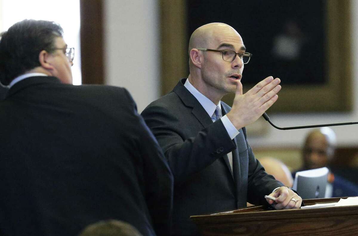 Representative Dennis Bonnen, R-Angleton, defends against amendments to his property tax relief bill before the House as legislators convene on Saturday to work on remaining bills at the State Capitol on August 12, 2017.